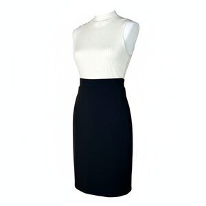 Classic Black Pencil Skirt High Waist Stretch Midi Size M